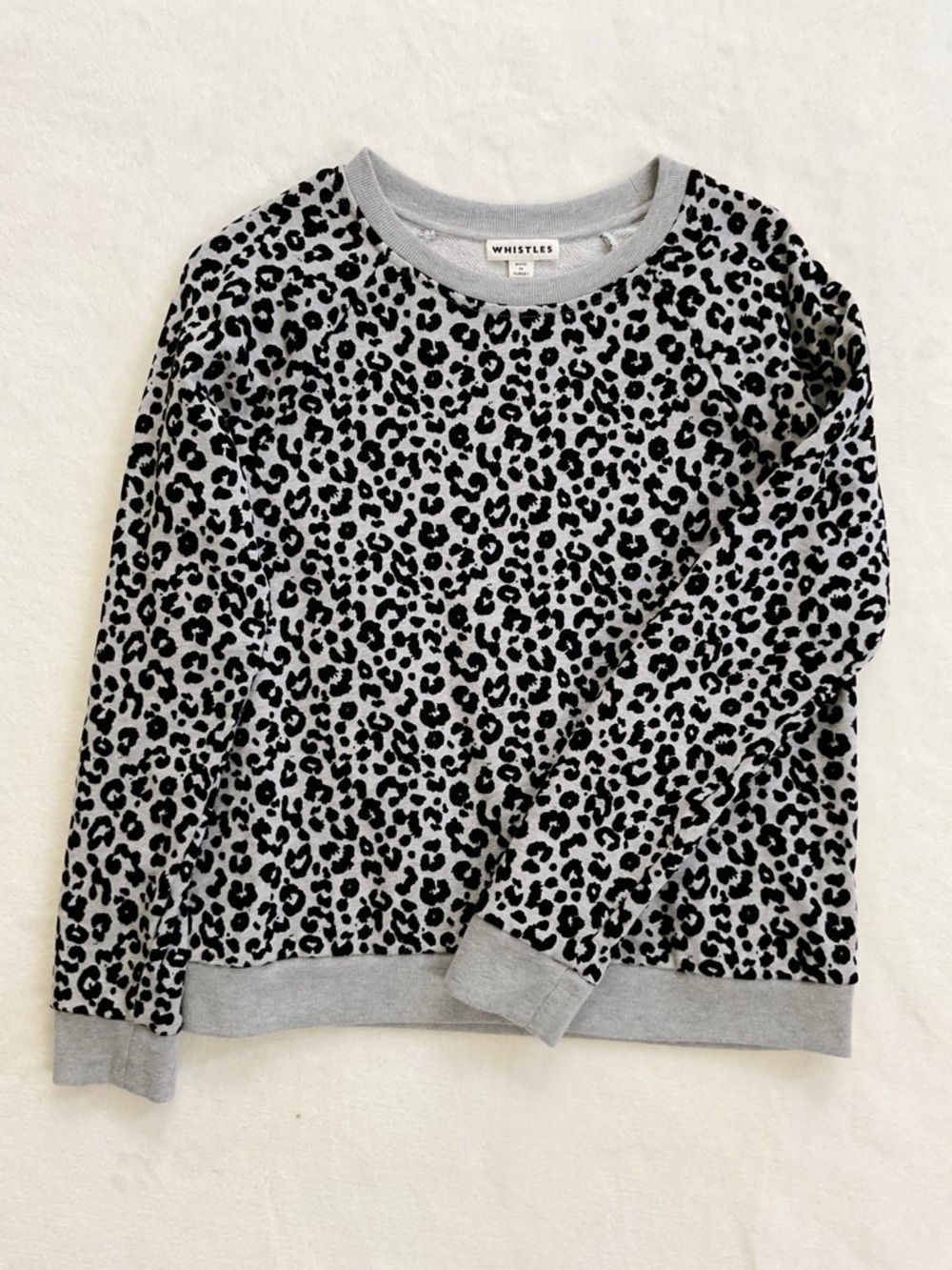 Whistles Leopard Print Sweatshirt Gray Black Flocked Size S